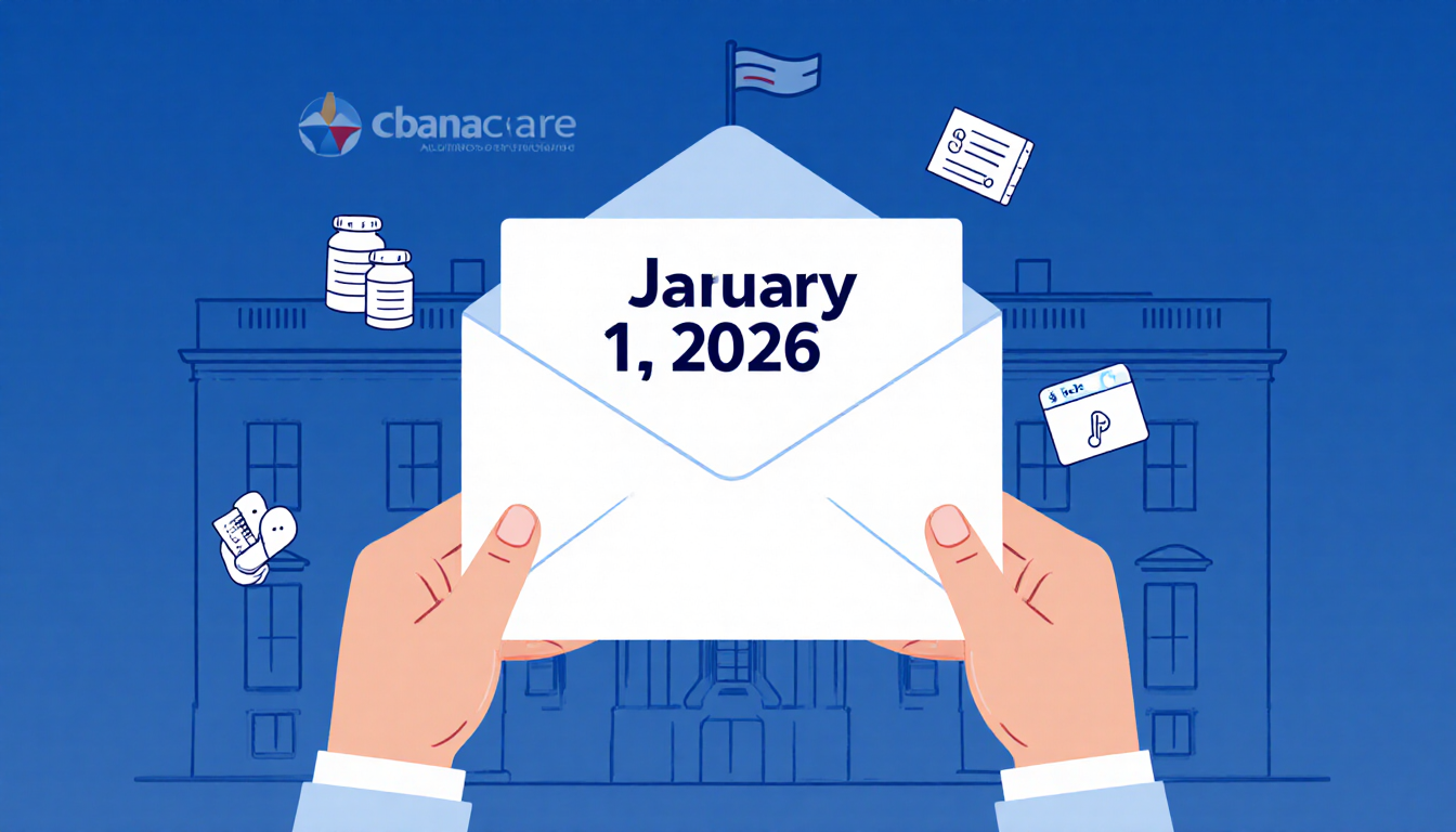 ACA enrollees holding envelope with January 1 2026 and health savings account icons near faint White House