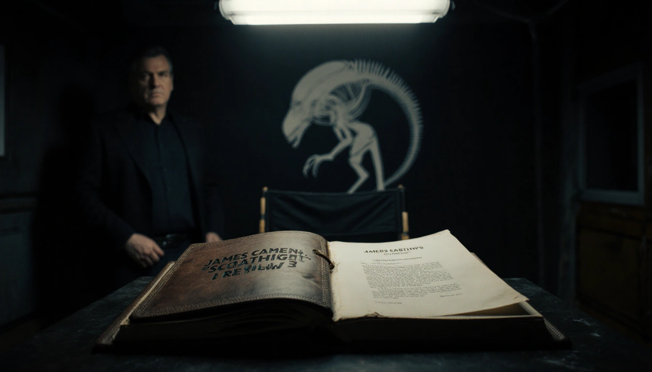 Leather book opens to Alien 3 death scene with James Cameron