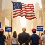 Trump supporters tearing down signs with flag while inflation and immigration headlines loom