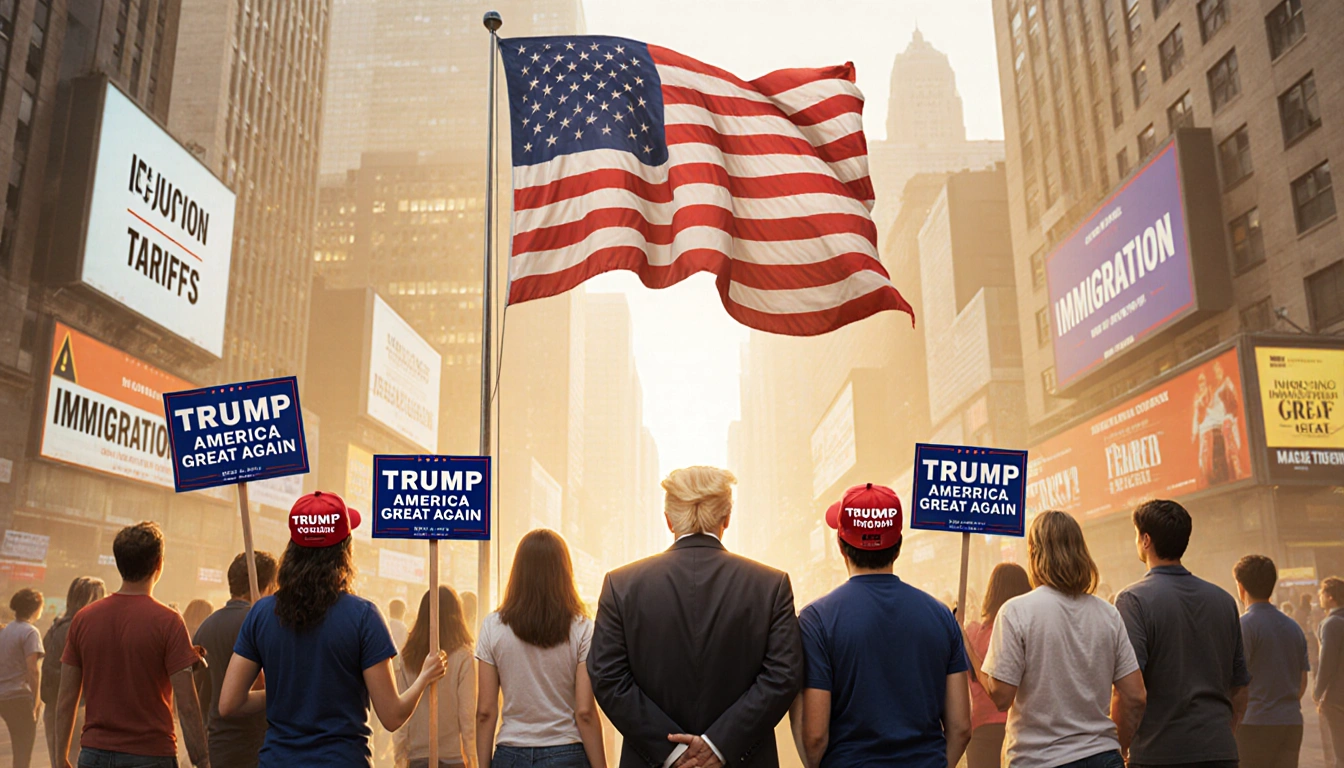 Trump supporters tearing down signs with flag while inflation and immigration headlines loom