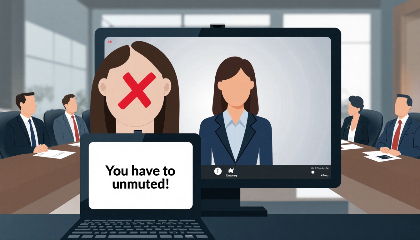 Beatty appears muted with a red X over her avatar and a laptop showing You have been unmuted in a blurred virtual boardroom.