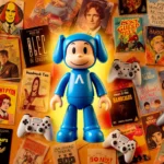 Bluey figurine stands amid Monty Python characters and Handmaid