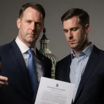 Reps. Brian Fitzpatrick and Ryan Mackenzie stand together with bipartisan bill document and Capitol Building hints behind the