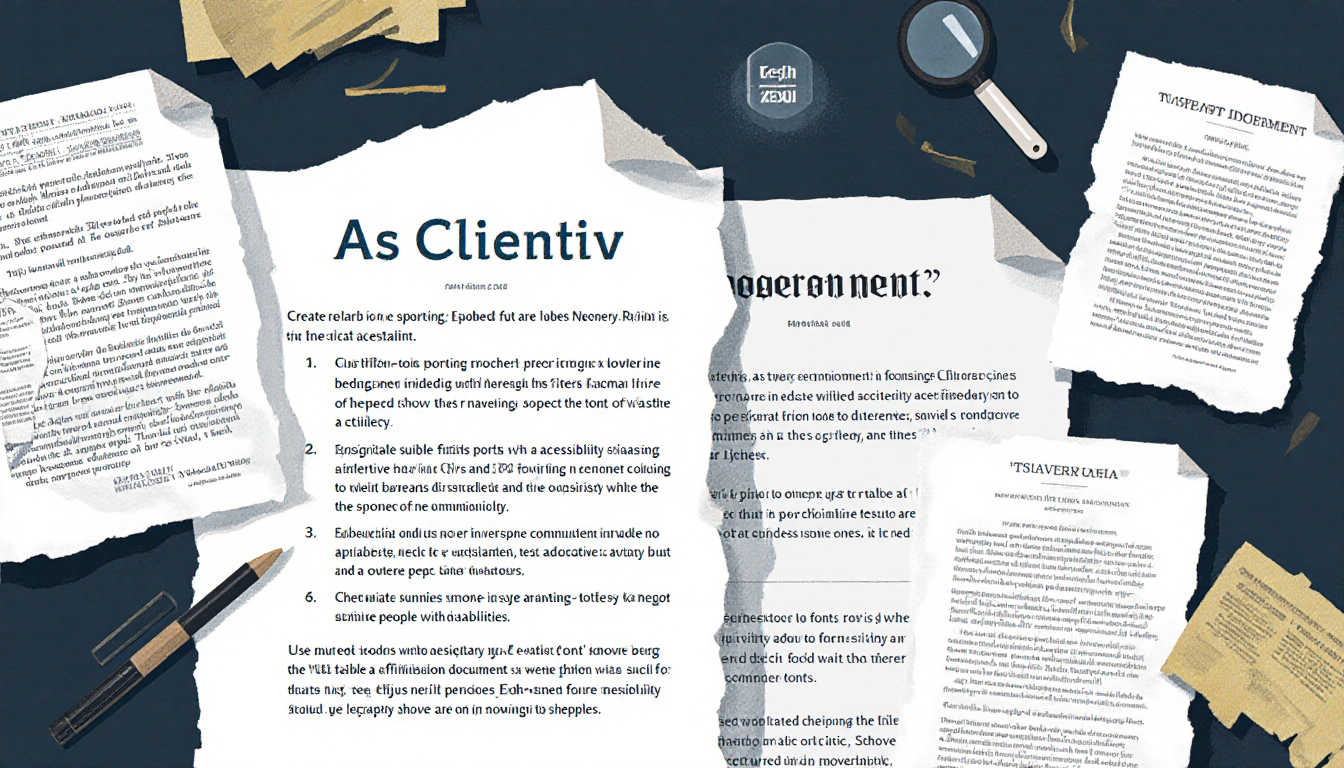 Government documents display a Calibri to Times New Roman swap with torn pages and magnifying glass hints.