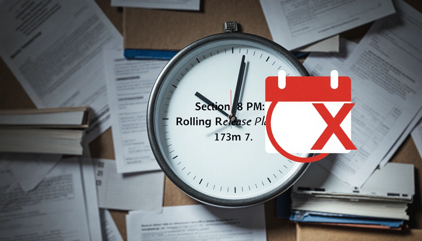 Clock ticking on wall with hands at 8 PM near blurred documents and a calendar marked with a red X