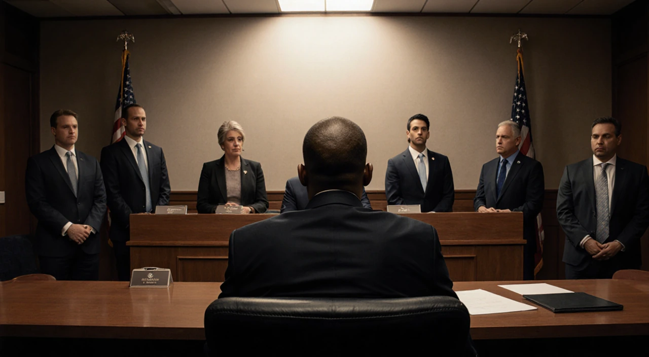 Mayor Marty Small sitting at defense table in courtroom with judge and prosecutor and defense attorney and reporters at edges