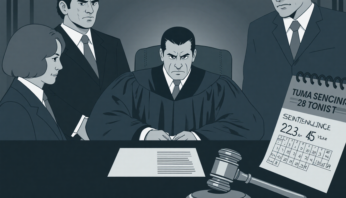 Ciccoli standing before Judge DelRicci with hands cuffed sentencing document shows 22.5 to 45 years.