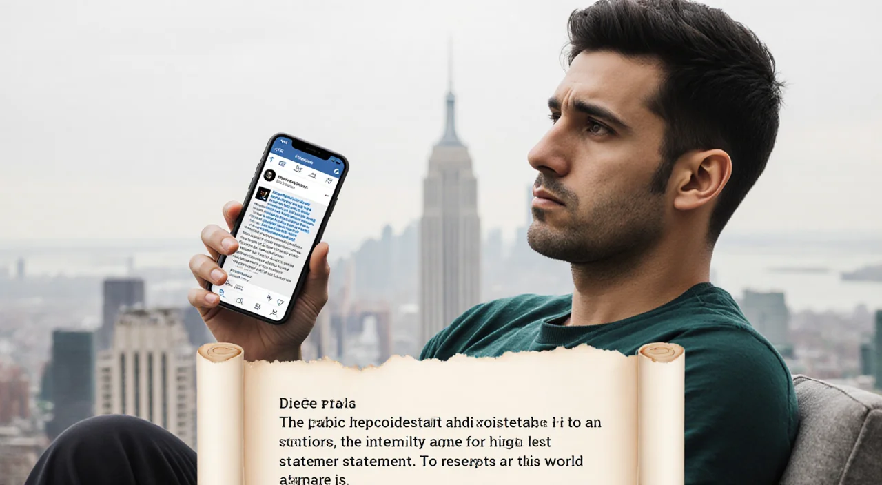 Diego Pavia sits with smartphone showing controversial post and apology note against city skyline