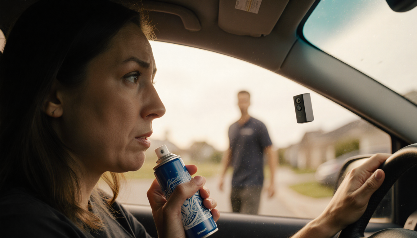 DoorDash driver doing stand-off with pepper spray in hand.