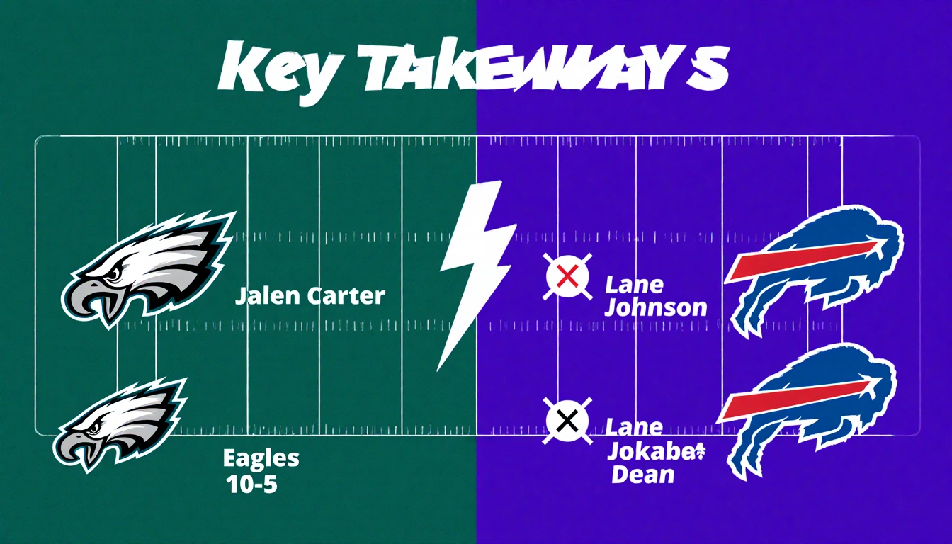 Fields split show Eagles lightning bolt for Jalen Carter return and X marks Lane Johnson and Nakobe Dean and Bills 11-4 bold