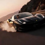 Ferrari 488 GTB veers off the winding Angeles Crest Highway with smoke billowing from the rear wheel and a driver in shock.
