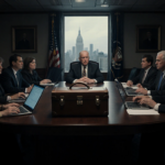 House Judiciary Committee chair addresses members in lit room with leather briefcase and cityscape visible through window