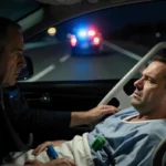 Former NYPD officer gripping steering wheel with siren lights flashing and a quadriplegic man staring back in fear