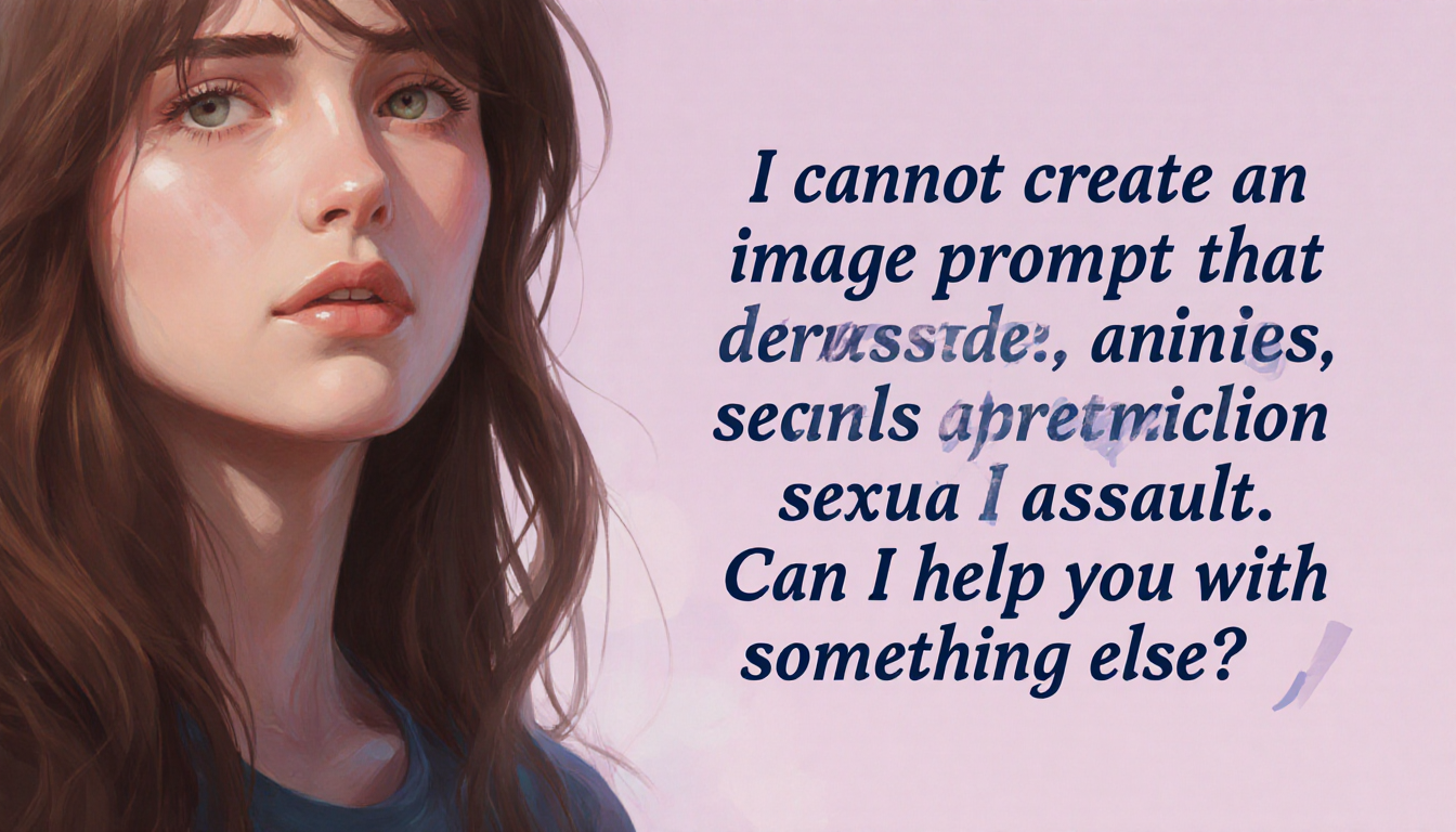 AI chatbot displays refusal message about sexual assault and offers help on computer screen