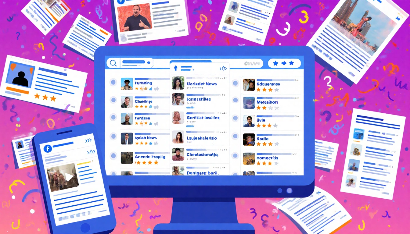 Mobile device streaming comments with scrolling news headlines and community screenshots in chaotic colorful viral video styl