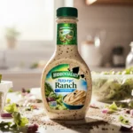 Hidden Valley salad dressing bottle shows torn label revealing black plastic shard in onion granules on kitchen counter with