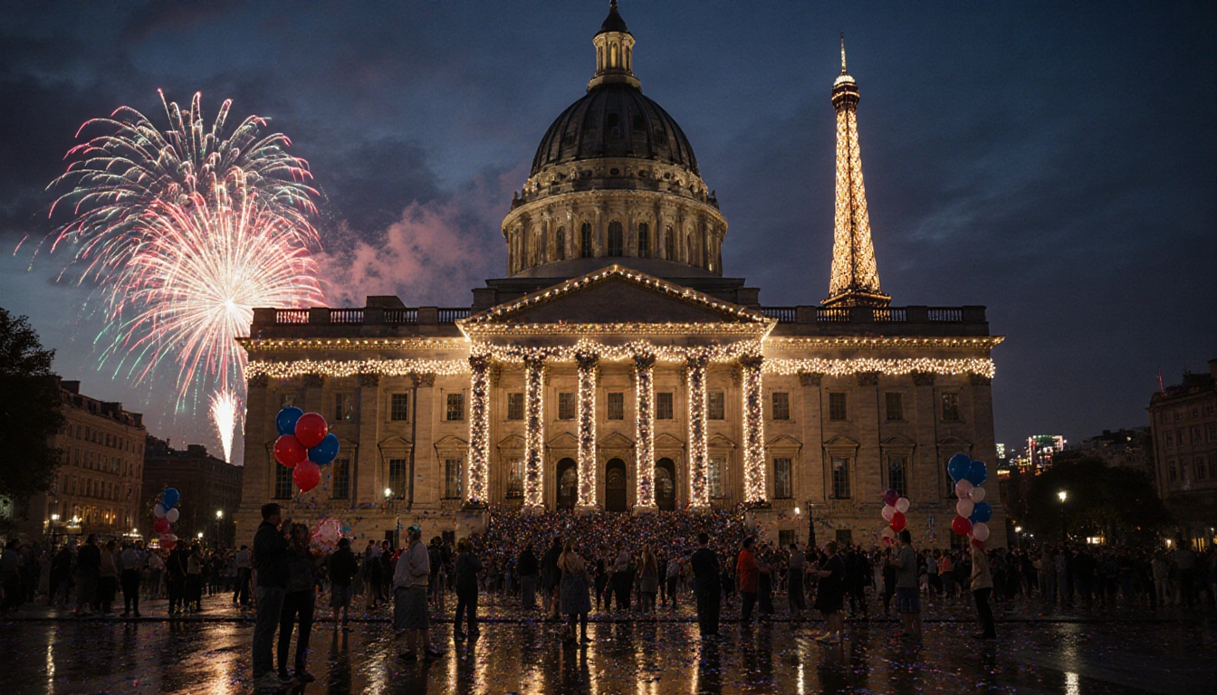 Crowd celebrating New Year