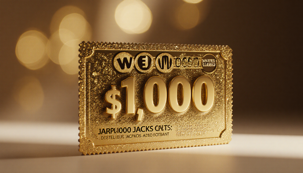 Powerball ticket gleaming with $1 billion jackpot amount displayed prominently against a clean minimalist background and surr