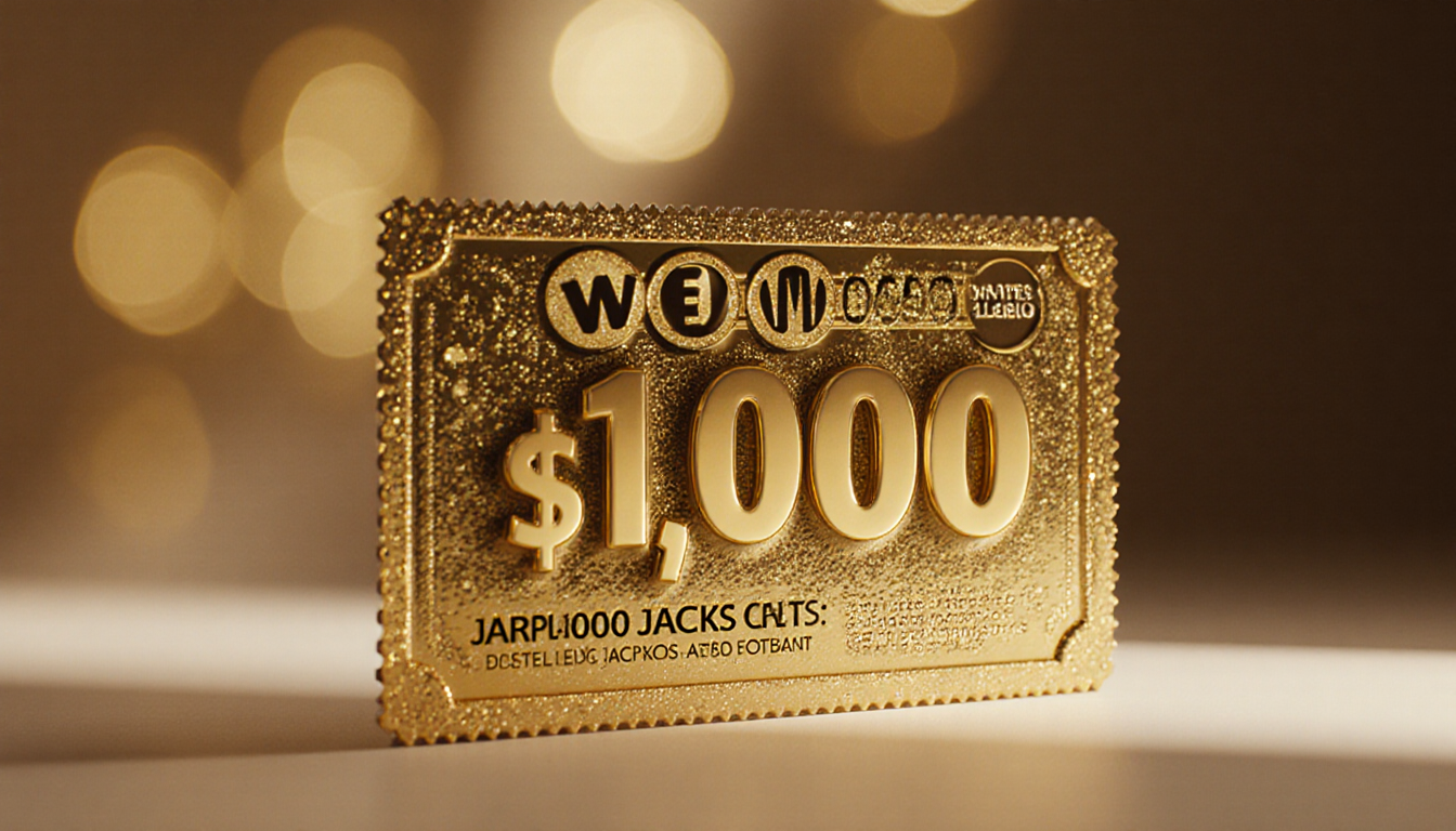 Powerball ticket gleaming with $1 billion jackpot amount displayed prominently against a clean minimalist background and surr