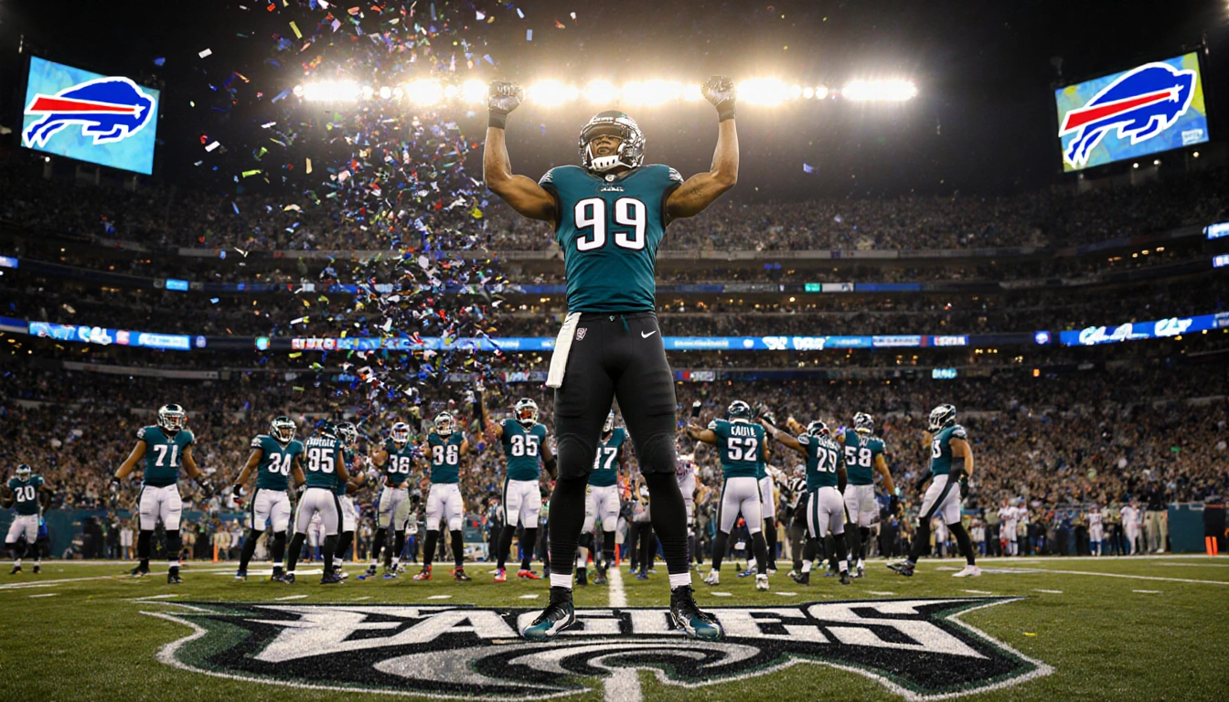 Jalen Carter blocks a Bills extra point with Eagles bench cheering behind