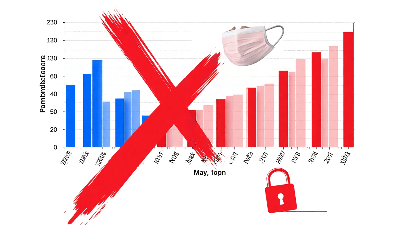 Bar chart showing net job gains and losses with a red X over May and mask outline in background