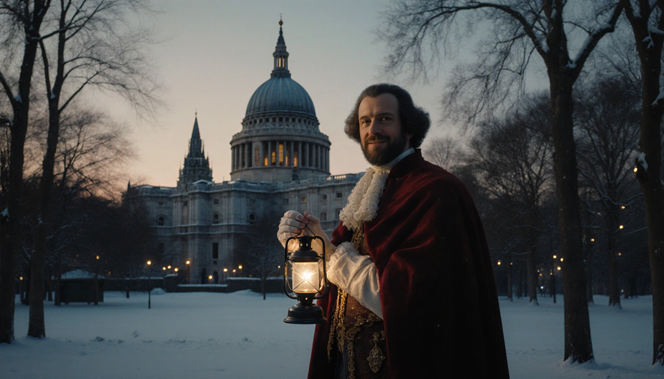 King Charles III holds Christmas lantern with warm gaze and clasped hands near St Paul