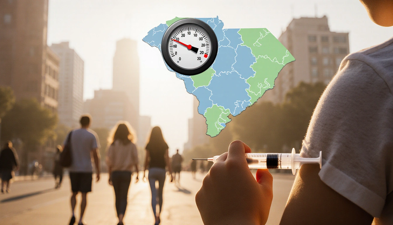 Syringe poised for measles vaccination on child