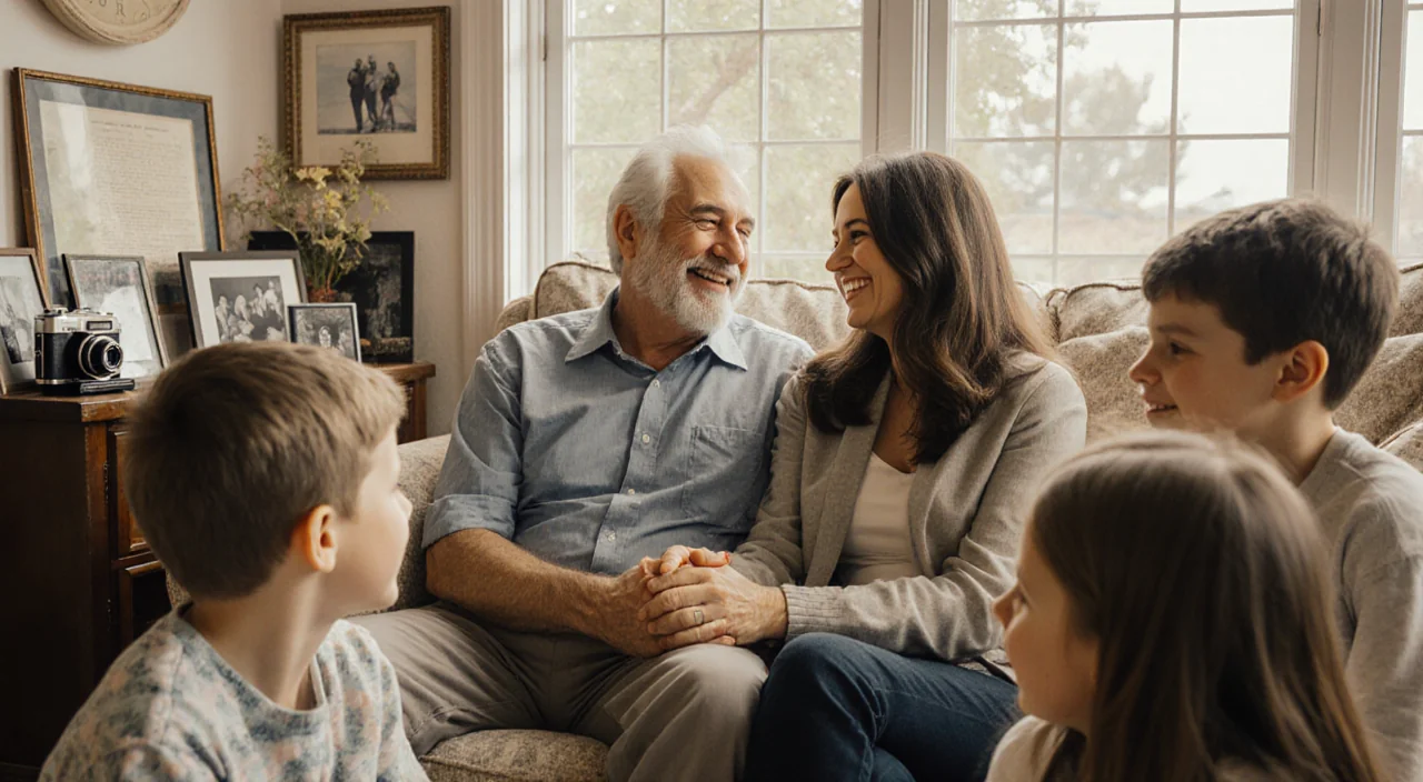 Michele Singer Reiner sits with Rob Reiner holding hands and smiling in a warm home with family photos and children