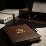 Open book shows Times New Roman logo with stacks of papers and memo sliding into drawer.