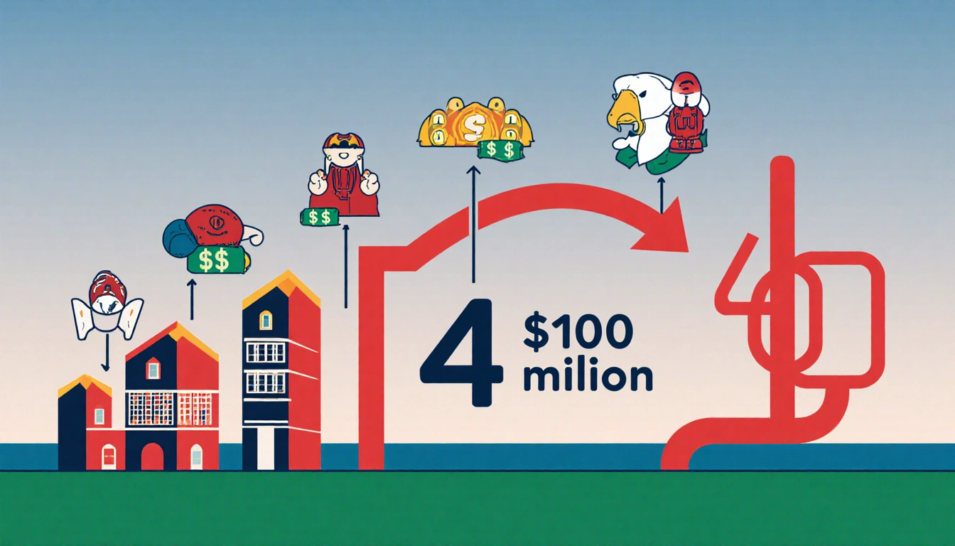 Infographic illustrates Ozanian's athletics valuation with arrows link revenue streams to a factor $100M figure becoming $400