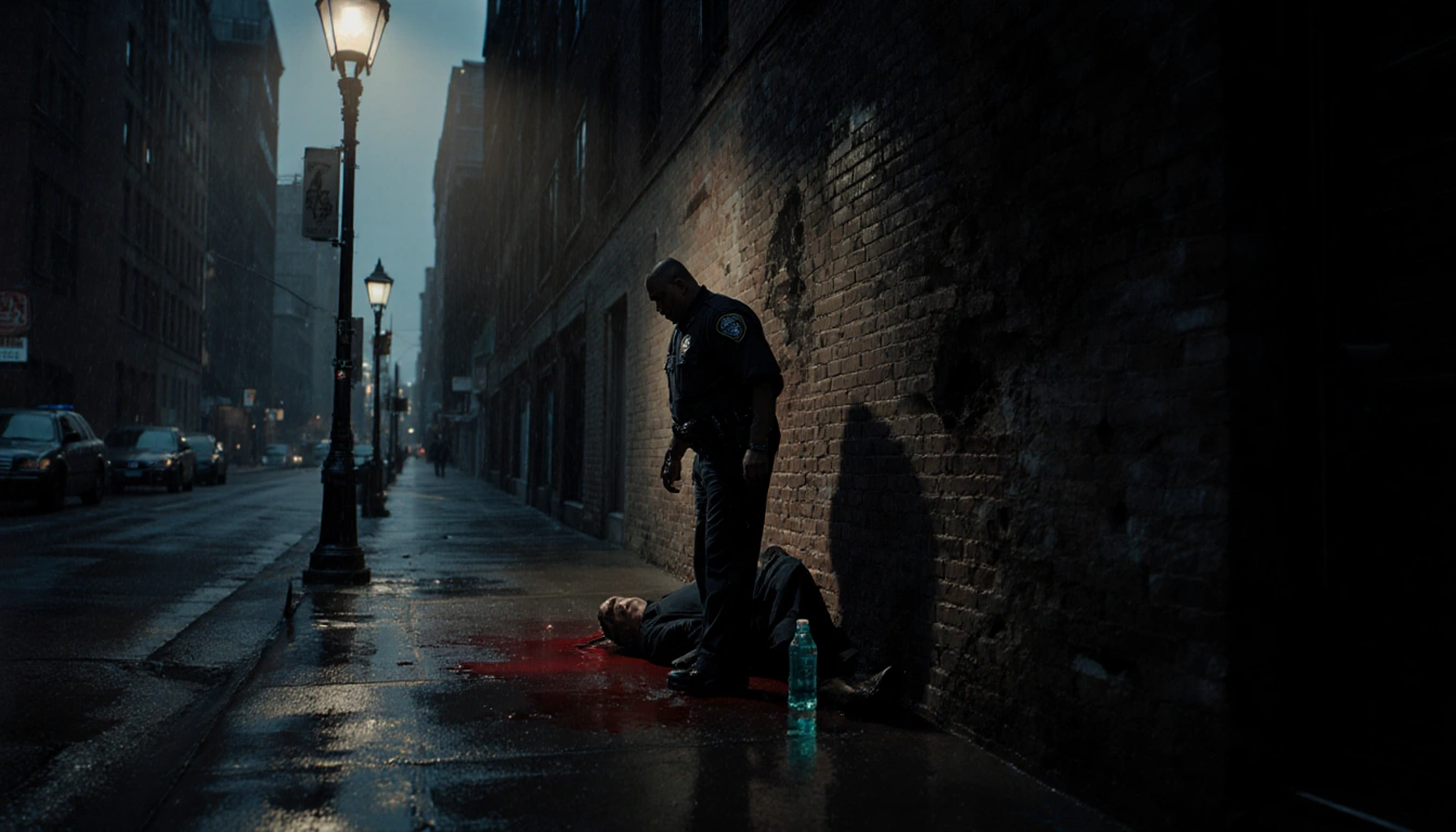 Police officer scanning ground with victim