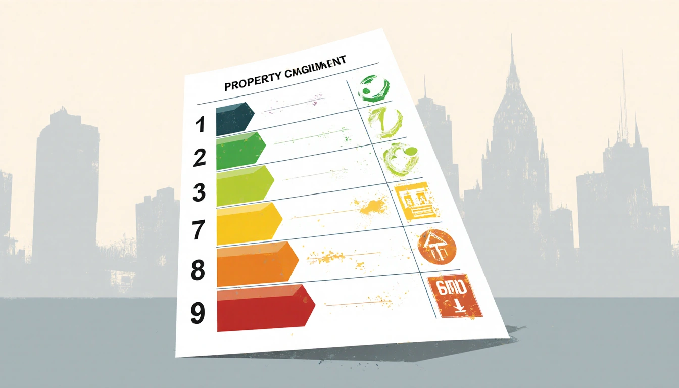 Table shows a seven-point rating system with color-coded bars and Philadelphia landmarks in an urban decay background