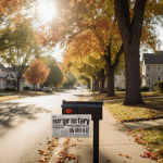 Mailbox waiting for tax bill with newspaper headline Property Tax Increase and oak trees