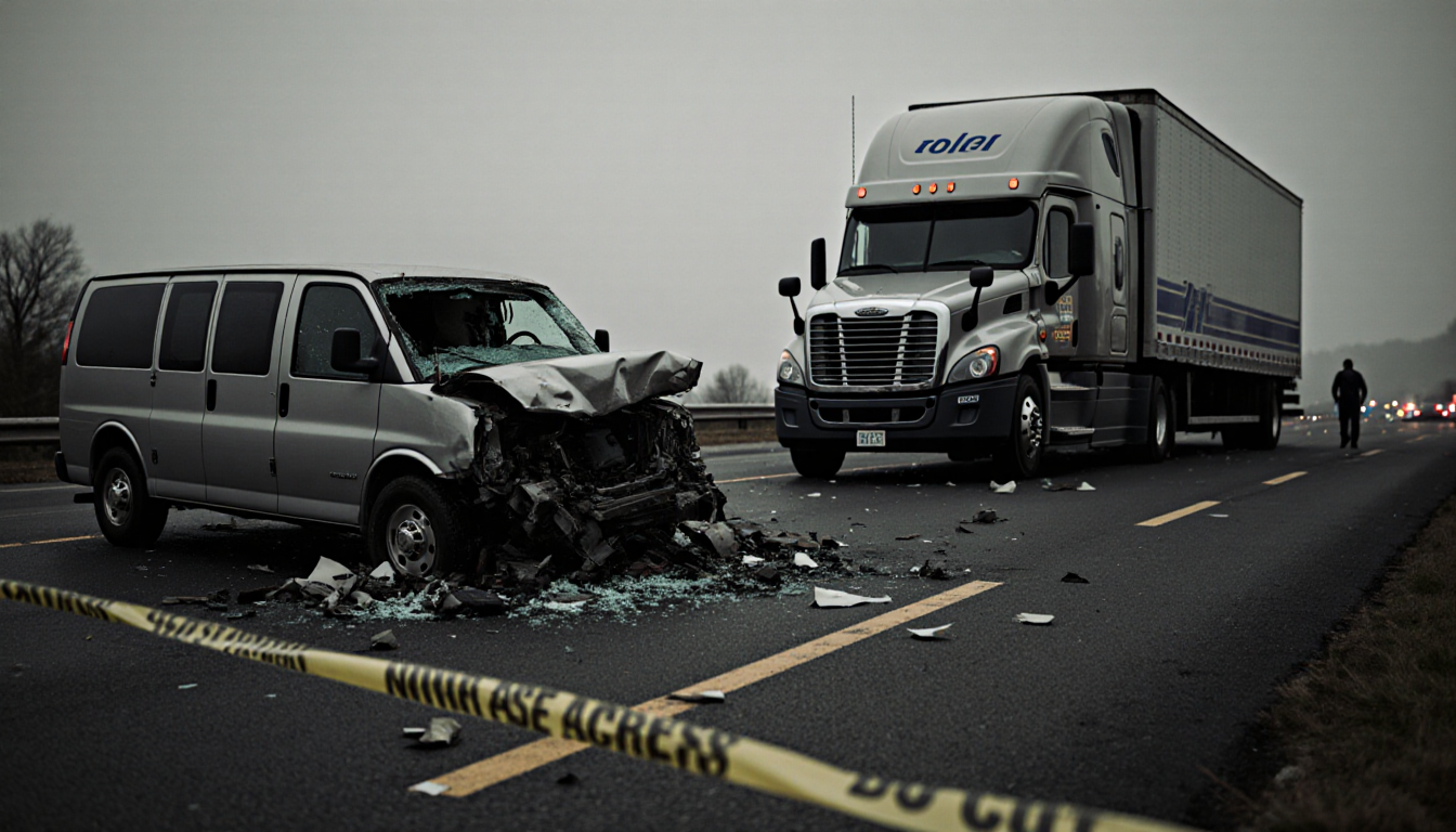 Wreckage from a rear‑end collision lies on Route 295 with police tape and a driver in an ambulance