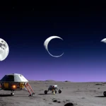 Spacecraft lands on far side of moon with supermoons and solar eclipse overhead and robotic landers