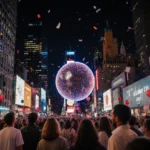People gather around the ball in Times Square New Year