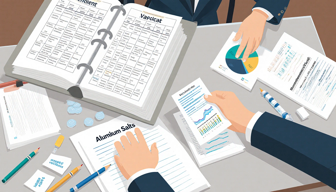 Secretary Kennedy reviewing vaccine schedule with aluminum salts highlighted and charts on neurodevelopmental disorders