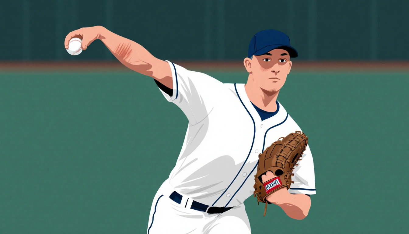 Zach Pop pitching with arm cocked and wrist snapping while elbow is slightly injured and a worn glove signals recovery.