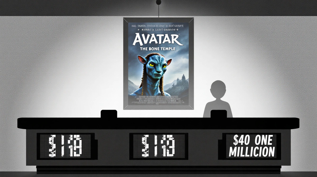 Box office counter shows 28 Years Later poster with disappointed face and $13 million sales with Avatar silhouette behind