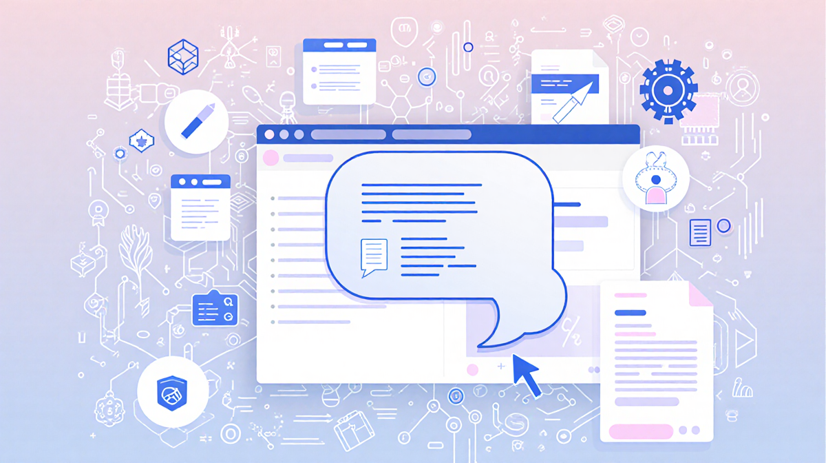 Chat window showing research notes with AI-enhanced workspace and pastel color animations