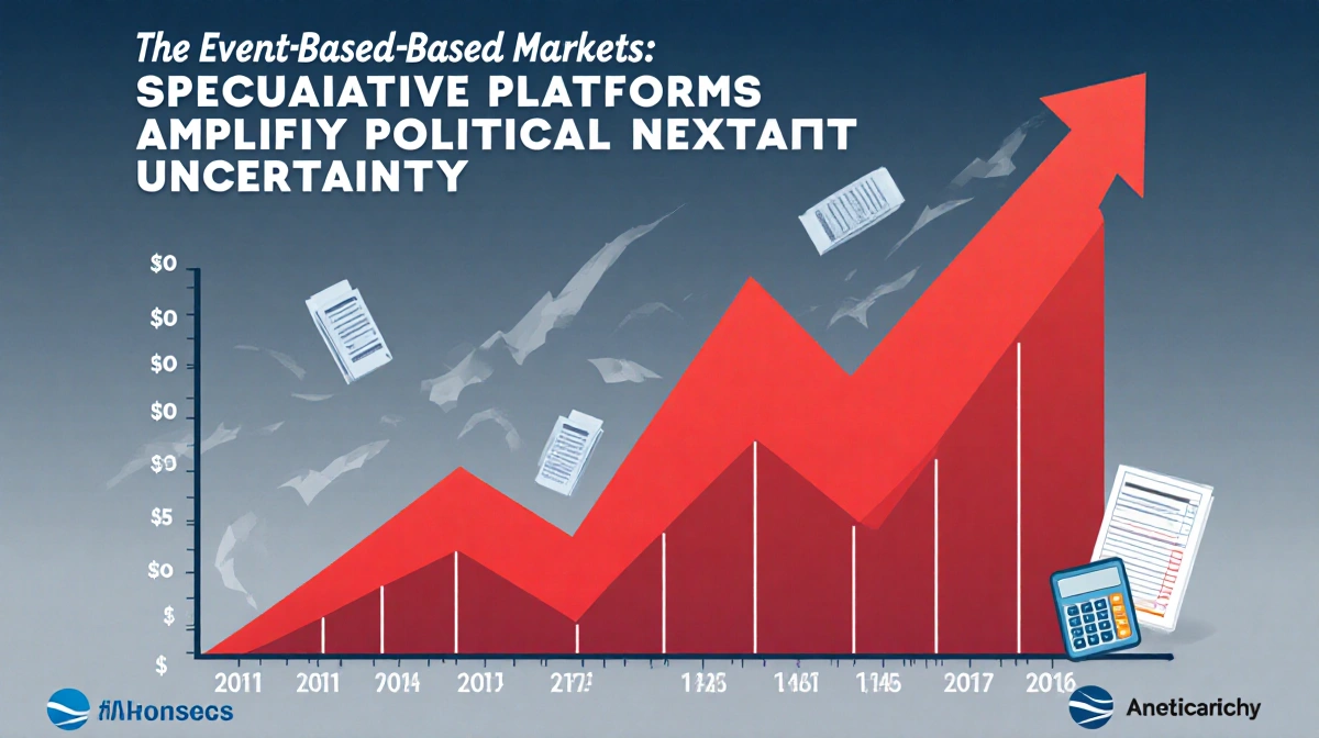 Red line on a financial chart rises sharply with a blue-to-grey gradient background and text highlighting betting activity an
