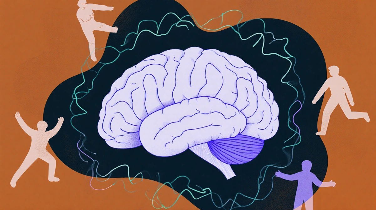 Brain showing distorted neural connections with swirling lines and gentle therapeutic movements