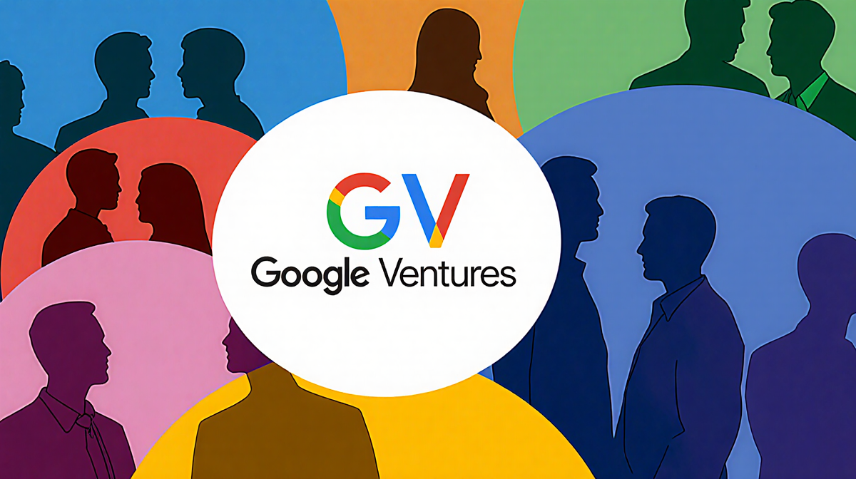 Cap table illustration shows investors as overlapping circles with GV logo and funding from Evantic and Hedosophia