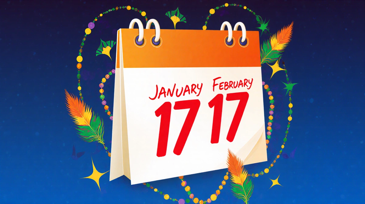 Carnival calendar marking key dates with bold red ink and festive gradient background