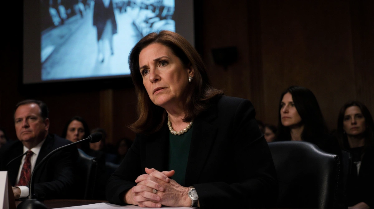 Rep Chrissy Houlahan testifying at congressional hearing with video projection flickering behind her