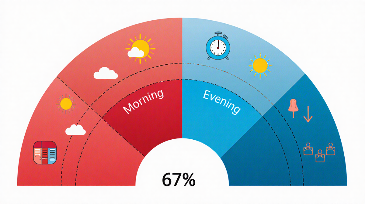 Chronotype chart shows blue morning and red evening and grey intermediate circle sections with icons