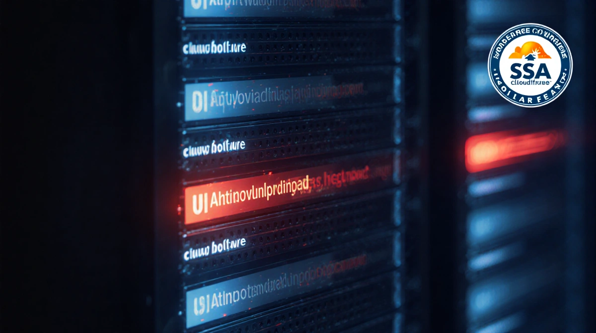 Third-party server hosting sensitive data with glowing red links showing security risk and SSA logo