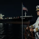 Coast Guard officer stands at ship