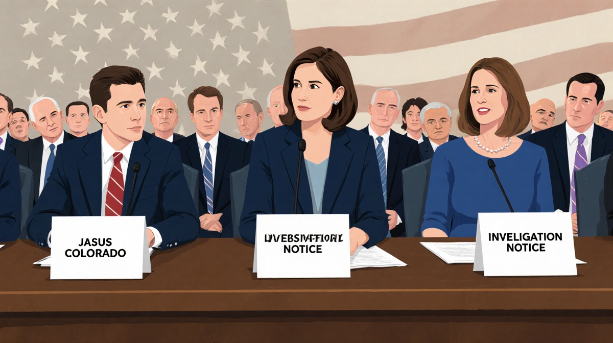 Representatives Crow Houlahan and Goodlander sit at committee table with investigation notices showing Pirro office logo and 