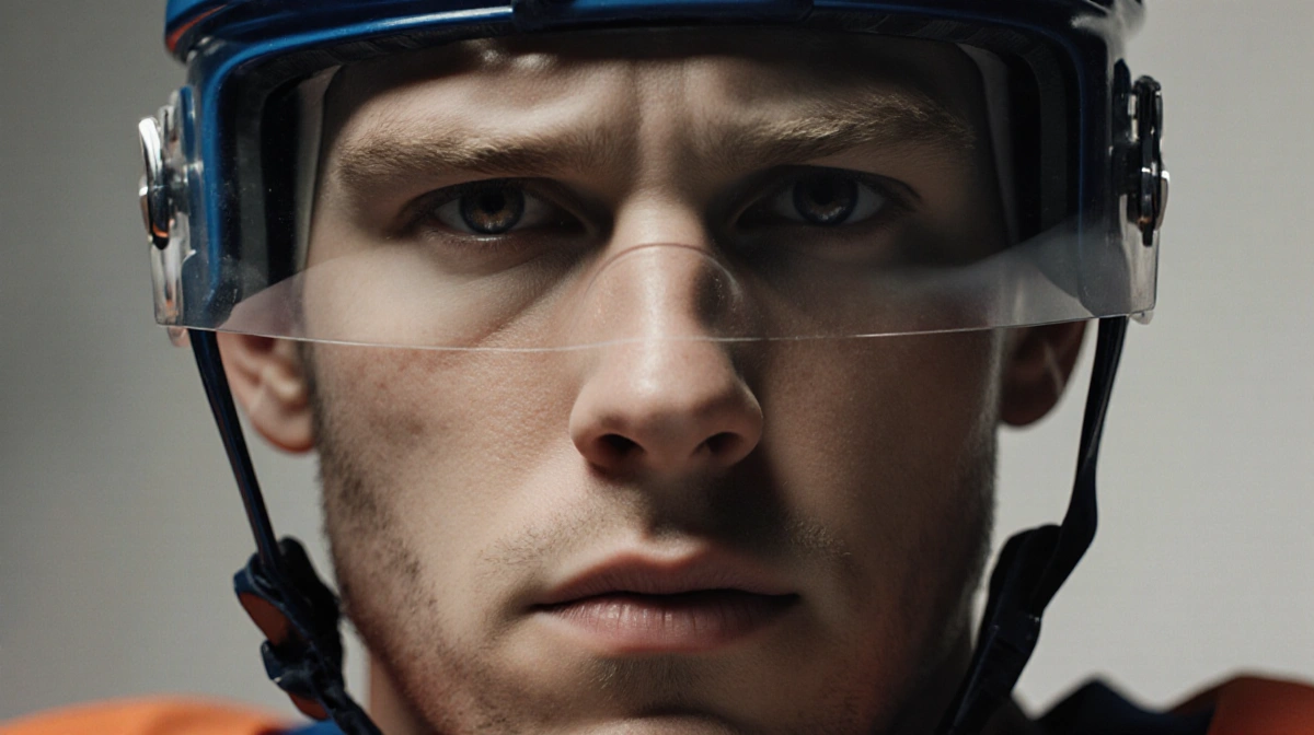 Connor Konecny stares with fierce determination showing his hunger to break through with muted nostalgic background